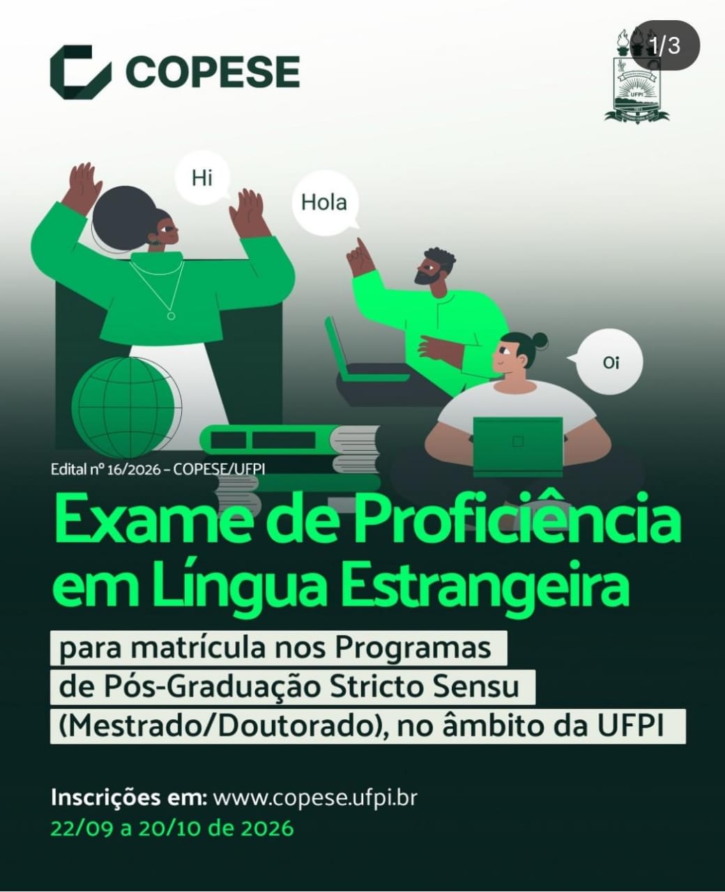 Realização Exame de Proficiência em Lingua Estrangeira